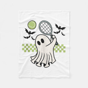 Halloween Ghost Tennis Player Retro Spooky Season  Fleece Blanket