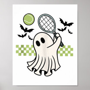 Halloween Ghost Tennis Player Retro Spooky Season Poster