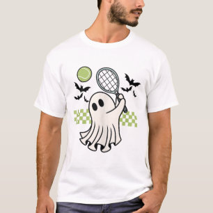 Halloween Ghost Tennis Player Retro Spooky Season T-Shirt
