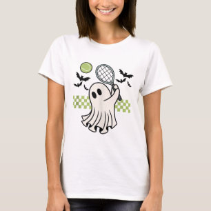 Halloween Ghost Tennis Player Retro Spooky Season T-Shirt