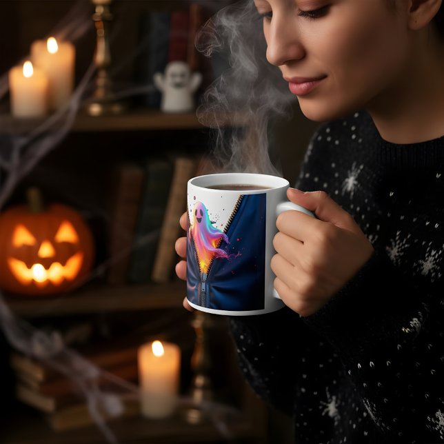 Halloween Ghost Through A Zipper Design Coffee Mug (Creator Uploaded)