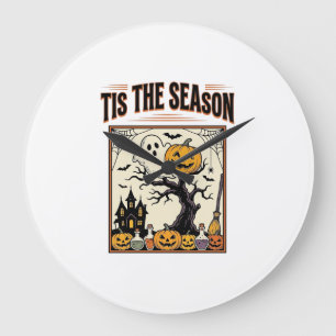 Halloween Ghost Tis The Season Haunted House_1 Large Clock