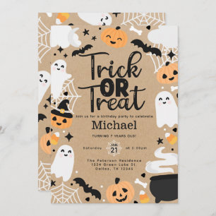Halloween Ghost Trick or Treat Birthday Party Invitation