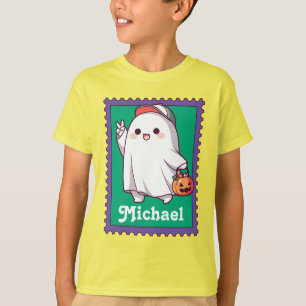Halloween Ghost Trick or Treat Kids Name Stamp T-Shirt