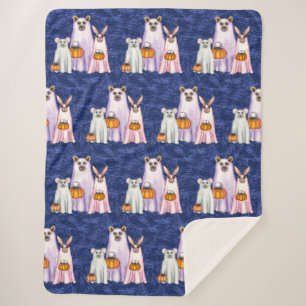 Halloween Ghost Trio of Forest Friends Sherpa Blanket