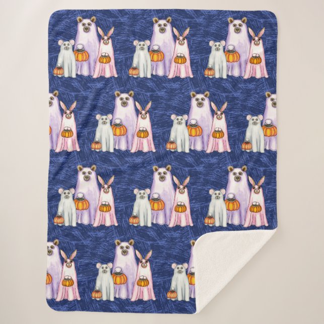 Halloween Ghost Trio of Forest Friends Sherpa Blanket (Front)
