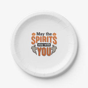 Halloween Ghost Typography Vintage Engraving Desig Paper Plate