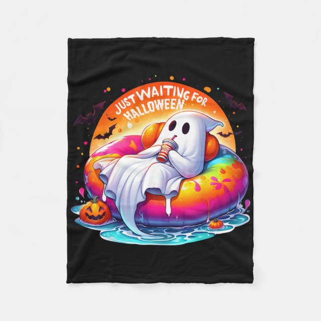 Halloween Ghost Waiting Pool Float Fun Pumpkin  Fleece Blanket (Front)