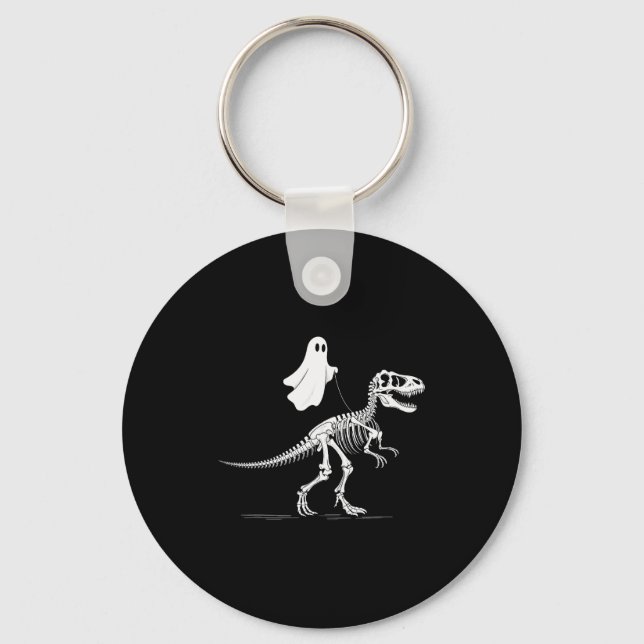 Halloween Ghost Walking Dinosaur Skeleton T Rex Fu Key Ring (Front)