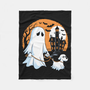 Halloween Ghost Walking Dog Fleece Blanket