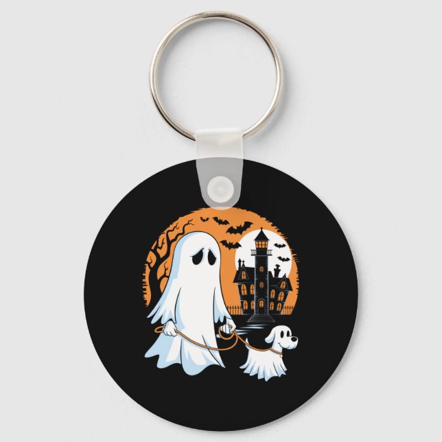 Halloween Ghost Walking Dog Key Ring (Front)