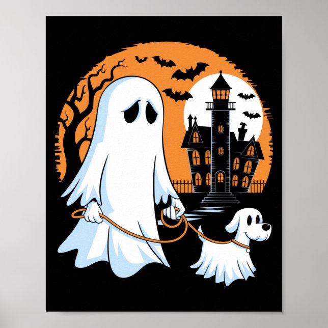 Halloween Ghost Walking Dog Poster (Front)