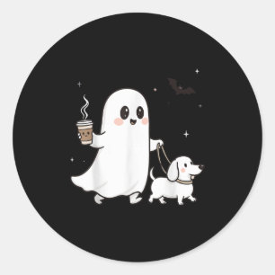 Halloween Ghost Walking Dog Spooky Season Hallowee Classic Round Sticker
