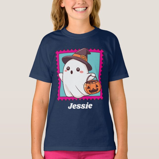 Halloween Ghost Witch Costume Personalised Text T-Shirt (Front)