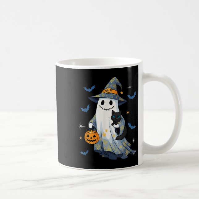Halloween Ghost Witch Holding Black Cat Funny Hall Coffee Mug (Right)