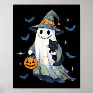 Halloween Ghost Witch Holding Black Cat Funny Hall Poster