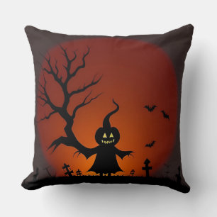Halloween Ghost with Bats and Full Moon Cushion
