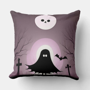 Halloween Ghost with Bats and Full Moon Cushion