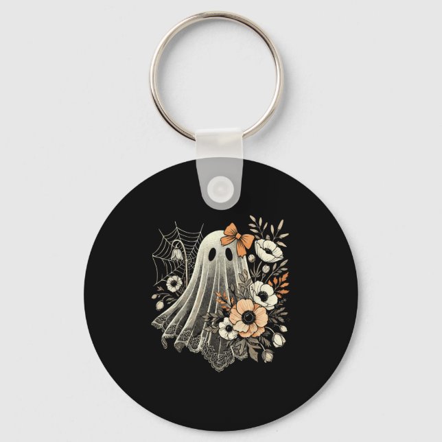 Halloween Ghost With Flowers Vintage  Key Ring (Front)
