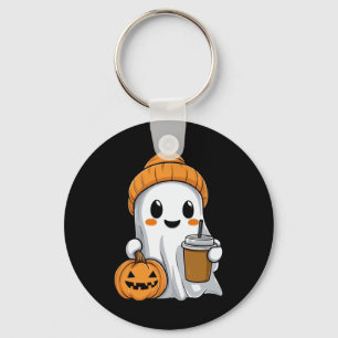 Halloween Ghost With Funny Iced Coffee Pumpkin Ora Key Ring