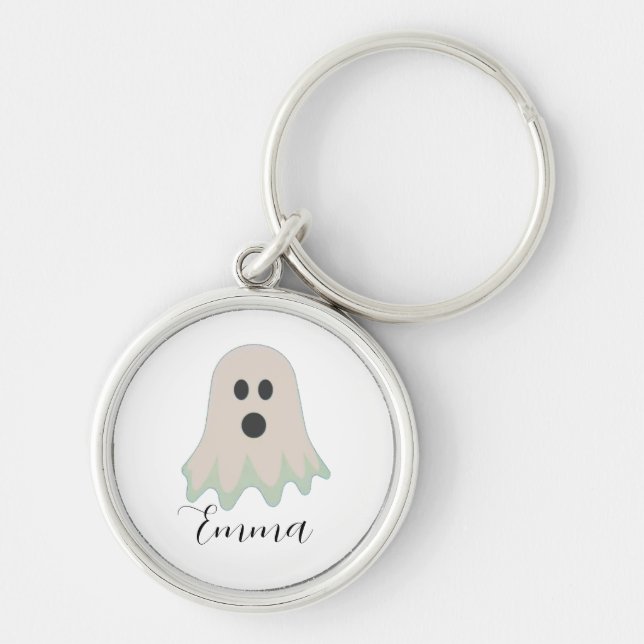 Halloween Ghost With Name  Key Ring (Front)