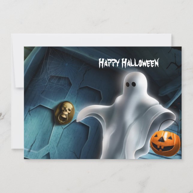 Halloween Ghost with pumpkin Card (Front)