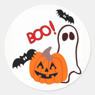 Halloween Ghost with pumpkin Classic Round Sticker