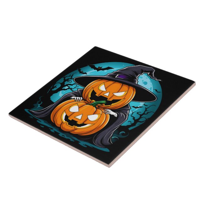 Halloween ghost with pumpkins under the moonlight tile (Side)