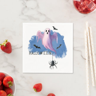 HALLOWEEN Ghost With Spider Napkin