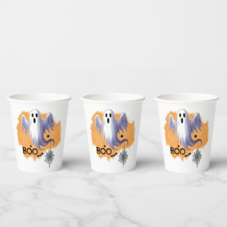 HALLOWEEN Ghost With Spider Web Paper Cups