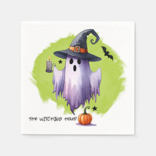 HALLOWEEN Ghost With Witch Hat And A Pumpkin Napkin
