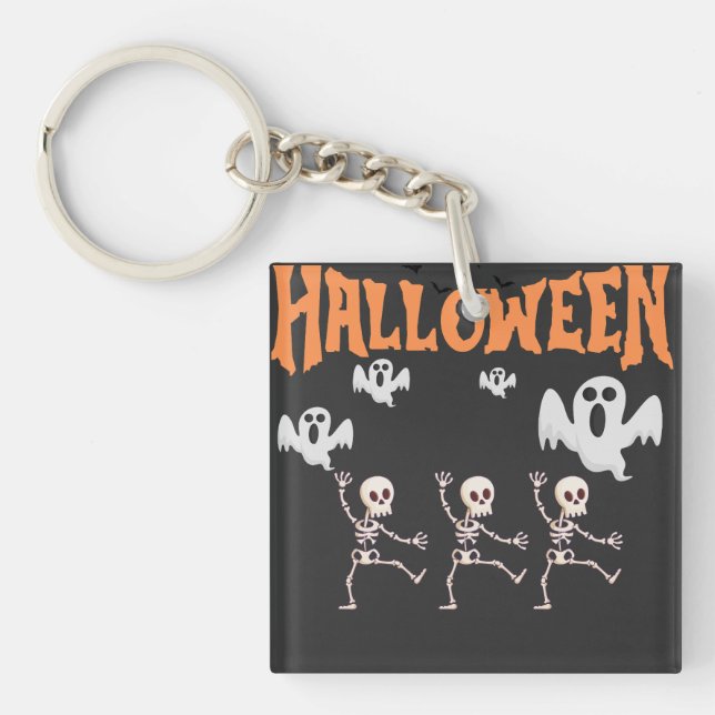 Halloween Ghosts and Dancing Skeletons  Key Ring (Front)