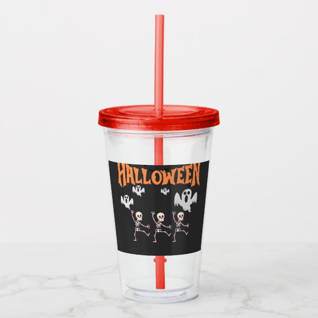Halloween Ghosts and Dancing Skeletons Shirt Acrylic Tumbler (Front)
