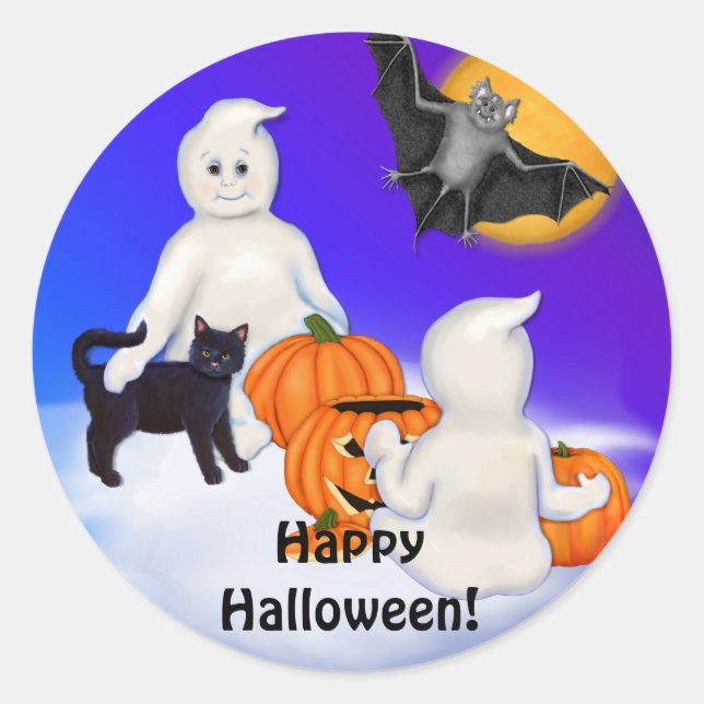 Halloween Ghosts and Friends Classic Round Sticker (Front)
