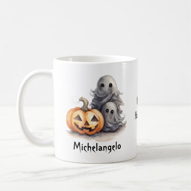 Halloween Ghosts and Jack-o-Lantern Personalise Coffee Mug (Left)
