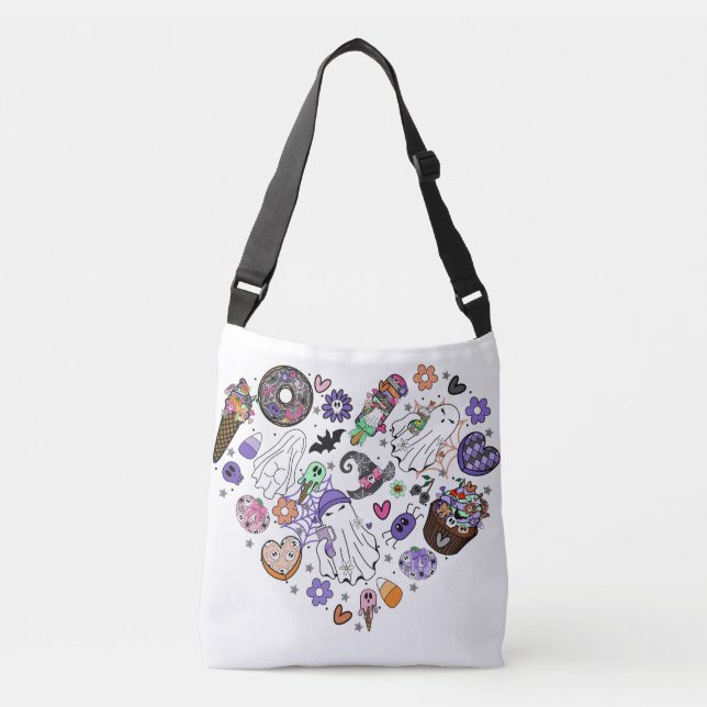 Halloween Ghosts and Pumpkin Clipart Heart shape Crossbody Bag (Front)