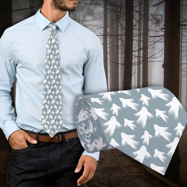 Halloween Ghosts Blue Grey Tie (Creator Uploaded)