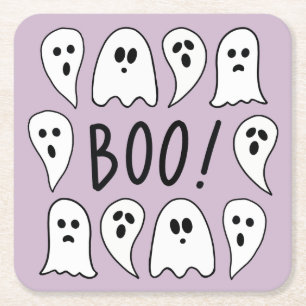 Halloween Ghosts Boo Square Paper Coaster