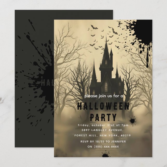 Halloween Ghosts Castle Invitation (Front/Back)