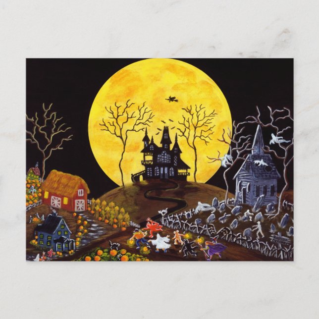 Halloween,ghosts,church,tombstones,witch Postcard (Front)