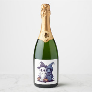 halloween, ghosts, cute, funny, sparkling wine label