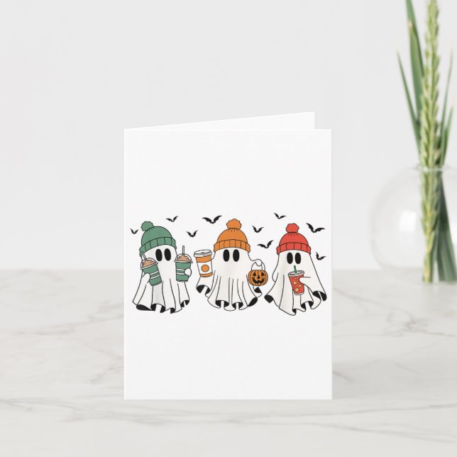 Halloween Ghosts Drinking Coffee Fall Colours _1  Card (Front)