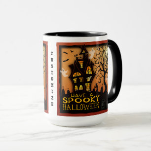 Halloween Ghosts Haunted House Bats Customisable Mug