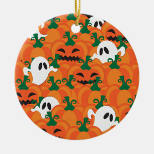 Halloween Ghosts Haunted Pumpkin Patch Ceramic Tree Decoration