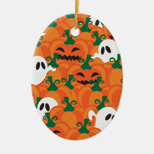 Halloween Ghosts Haunted Pumpkin Patch Ceramic Tree Decoration