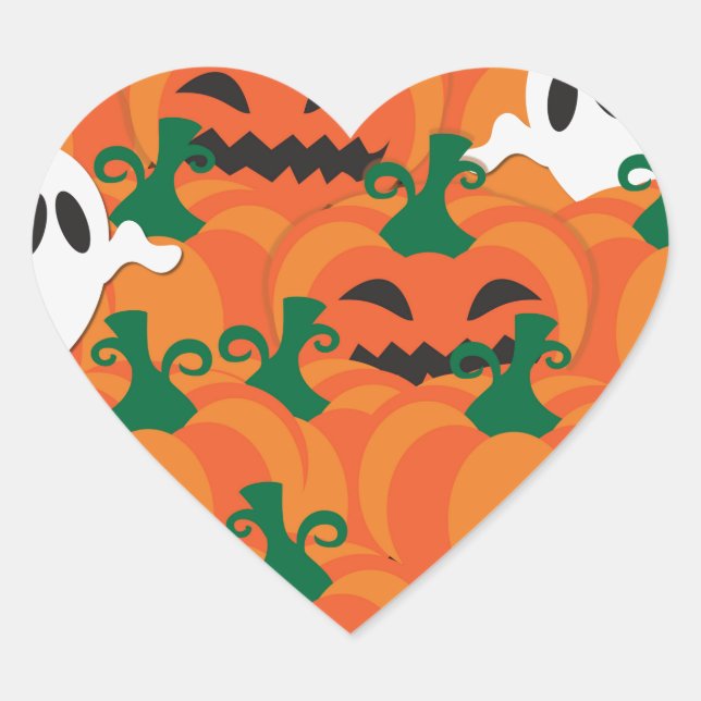 Halloween Ghosts Haunted Pumpkin Patch Heart Sticker (Front)