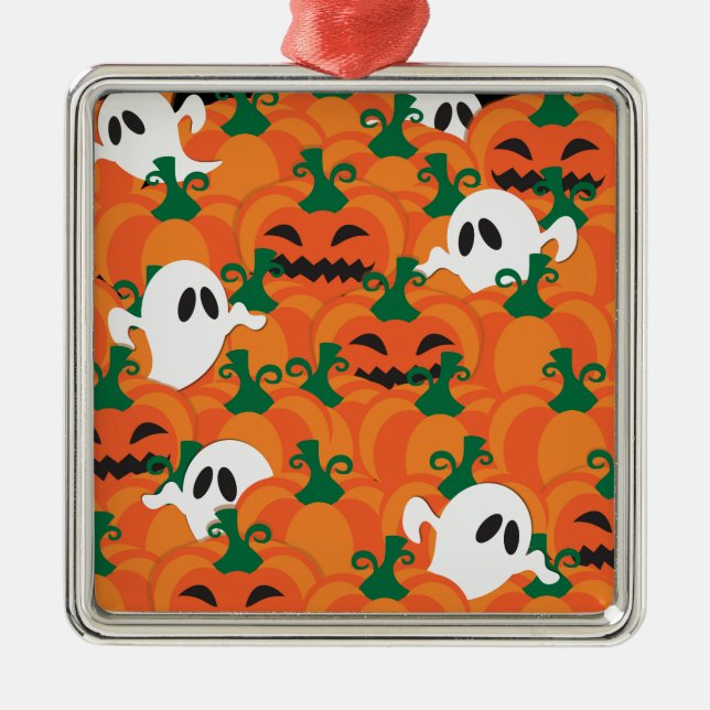 Halloween Ghosts Haunted Pumpkin Patch Metal Tree Decoration (Front)