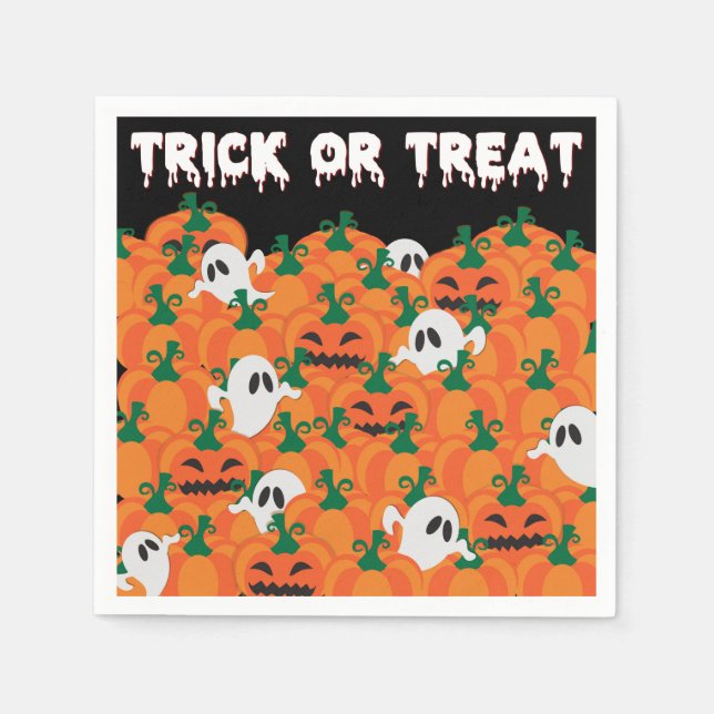 Halloween Ghosts Haunted Pumpkin Patch Napkin (Front)