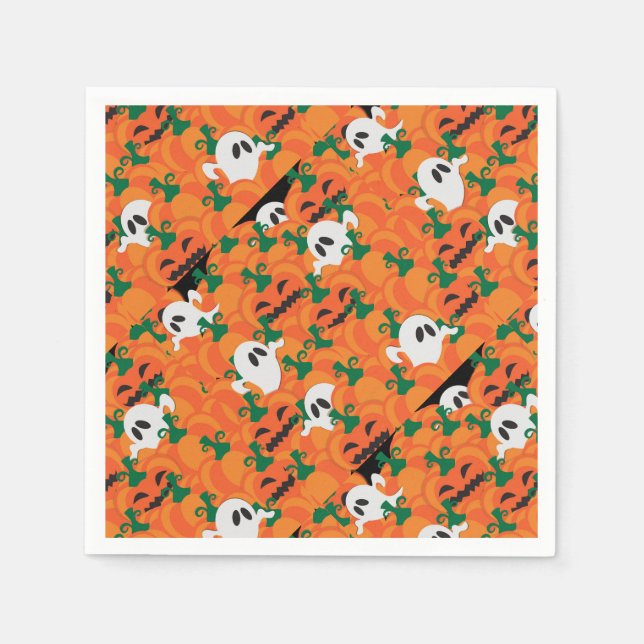 Halloween Ghosts Haunted Pumpkin Patch Napkin (Front)