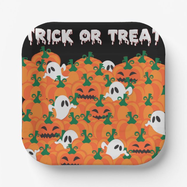 Halloween Ghosts Haunted Pumpkin Patch Paper Plate (Front)